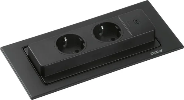 Naber Evoline BackFlip USB C, Einbausteckdosenelemente, mit Schukosteckdosen, flächenbündig H 2,6 mm, schwarz